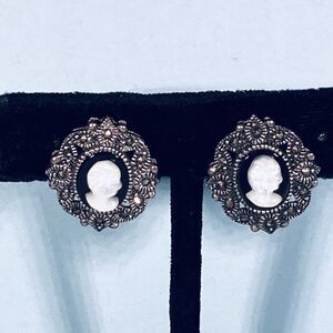 Sterling Silver Marcasite & MOP Cameo Style Pierced Post Earrings